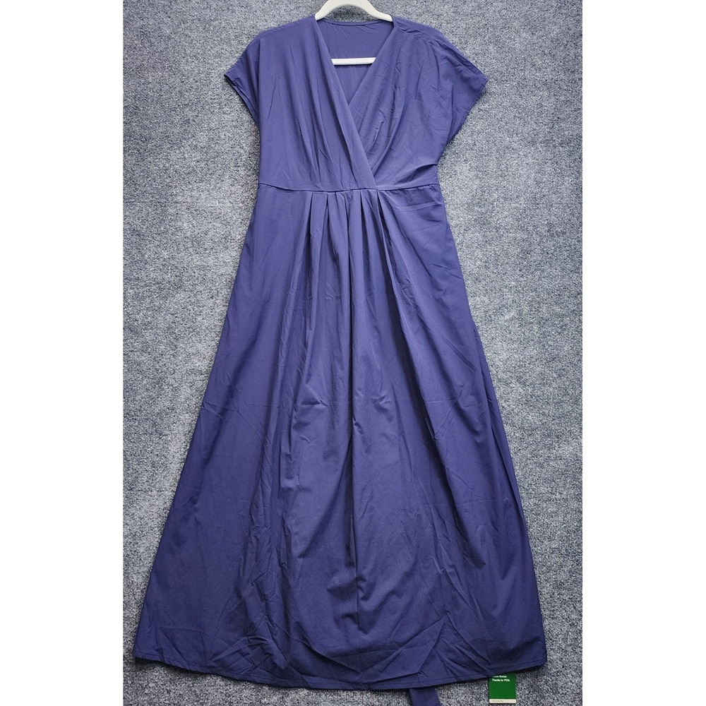 NWT Halara Womens V Neck Pleated Maxi Dress XL Purple Athleisure Travel Casual